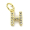 Letter Brass Micro Pave Clear Cubic Zirconia Pendants, Cadmium Free & Nickel Free & Lead Free, Jump Ring, Real 18K Gold Plated, Letter H, 10x8x1.8mm, Jump Ring: 5x0.9mm, Hole: 3.5mm