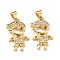 Brass Micro Pave Clear Cubic Zirconia Pendants, Boy, Real 18K Gold Plated, 21.5x13x3mm, Hole: 4x3mm