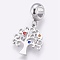 304 Stainless Steel European Dangle Charms, Large Hole Pendants, with Rhinestone, Tree, Stainless Steel Color, 25.5mm, Hole: 4mm, Pendant: 15.5x13.5x1mm