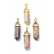 Natural Crazy Agate Pointed Pendants, with Random Brass Pendant Hexagon Bead Cap Bails, Golden, Bullet, 38.5~40x12~12.5x10~11mm, Hole: 3x4.5mm