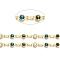 Rack Plating Brass Flat Round & Oval Link Chains, with Colorful Glass Beaded, Unwelded, with Spool, Lead Free & Cadmium Free, Real 18K Gold Plated, Flat Round: 9x5.5mm, link: 10x3x4.5mm