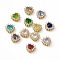 Rack Plating Brass Micro Pave Cubic Zirconia Beads, with Glass, Real 18K Gold Plated, Long-Lasting Plated, Cadmium Free & Nickel Free & Lead Free, Heart, Mixed Color, 10.5x10.5x6mm, Hole: 1.2~3.5x1.2~1.4mm