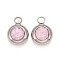 304 Stainless Steel Charms, Flat Round with Glass Rhinestone, Stainless Steel Color, Lavender Blush, 14x10x6mm, Hole: 2.5mm