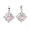 Brass Micro Pave Pink Cubic Zirconia Pendants, Cadmium Free & Nickel Free & Lead Free, Flower Charm, Real Platinum Plated, 21.5x17x5.5mm, Hole: 4.5x3.5mm