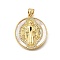 Brass Micro Pave Cubic Zirconia Shell Pendants, Cadmium Free & Lead Free, Real 18K Gold Plated, Saint Benedict, Round, 24.5x21.5x3mm, Hole: 3.5x5mm
