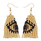 Glass Seed Beaded Dangle Earrings, Eye Pattern Tassel Earrings, Camel, 60x28mm