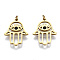 304 Stainless Steel Enamel Charms, with Jump Rings, Hamsa Hand/Hand of Fatima/Hand of Miriam with Eye, Real 14K Gold Plated, Black, 14.5x11.5x1mm, Jump Ring: 2.7x0.4mm, 1.9mm inner diameter