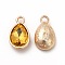 Faceted Glass Rhinestone Pendants, with Golden Tone Zinc Alloy Findings, Teardrop Charms, Goldenrod, 15x9x5mm, Hole: 2mm
