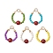 5Pcs 5 Colors Natural Carnelian(Dyd & Heated) and Dyed Synthetic Turquoise Pendants, Rings Charms with 304 Stainless Steel Jump Rings, Golden, Mixed Color, 35x32x10.5mm, Hole: 6mm, 1pc/color