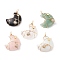 Natural & Synthetic Gemstone Copper Wire Wrapped Pendants, Moon Charm, with Brass Clear Cubic Zirconia, 43~44x30.5~31x10.5~11.5mm, Hole: 4~5mm