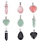 9Pcs 9 Style Natural & Synthetic Mixed Gemstone Pendants, with Brass & Alloy Findings, Heart & Bullet & Teardrop, Platinum, 1pc/style