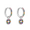 Flat Round Brass Micro Pave Cubic Zirconia Hoop Earrings, Platinum, 9mm