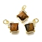 Natural Tiger Eye Faceted Rhombus Pendants, Clear Cubic Zirconia Charms, with Brass Settings, Rack Plating, Lasting Plated, Cadmium Free & Lead Free, with Jump Ring, Real 18K Gold Plated, 17.5x13x8mm, Hole: 3mm