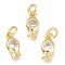 Brass Micro Pave Clear Cubic Zirconia Charms, with Jump Ring, Fish, Golden, 9.5x4.5x2.5mm, Hole: 1.5mm, Jump Rings: 3.5x0.8mm