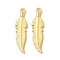 Rack Plating Alloy Pendants, Cadmium Free & Lead Free & Nickle Free, Feather Charm, Matte Gold Color, 25.5x6.5x2mm, Hole: 1.5mm