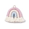 Macrame Weaving Rainbow Tassel Pendants, with Golden Iron Loops, Plum, 40~50x35~37x6.5mm, Hole: 4.2mm