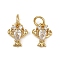 Brass Micro Pave Cubic Zirconia Charms, Shrimp, with Jump Ring, Long-Lasting Plated, Cadmium Free & Lead Free, Rack Plating, Real 18K Gold Plated, 10.5x8.5x3.5mm, Hole: 3mm
