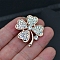 Alloy with Glass Rhinestone Brooch, Clover, 32x32mm