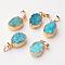 Oval Natural Druzy Agate Pendants, with Golden Tone Brass Findings, Dyed, Turquoise, 21~24x12~14x8~9mm, Hole: 5x8mm