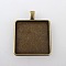 Vintage Tibetan Style Alloy Pendant Cabochon Settings, Plain Edge Bezel Cups, Cadmium Free & Nickel Free & Lead Free, Antique Bronze, Square Tray: 30x30mm, 42x33x3mm, Hole: 7x3.5mm, about 102pcs/kg