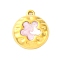 304 Stainless Steel Pendants, with Enamel, Ion Plating(IP), Real 18K Gold Plated, Flat Round Charm, Flower, 17.5x15x2.5mm, Hole: 1.5mm