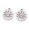 Non-Tarnish 201 Stainless Steel Pendants, Laser Cut, Manual Polishing, Flat Round with Sun, Stainless Steel Color, 14x12x1mm, Hole: 1.6mm