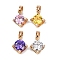 Brass Micro Pave Cubic Zirconia Pendants, Rhombus Charms, Long-Lasting Plated, Lead Free & Cadmium Free, Mixed Color, 14.5x12.5x7.5mm, Hole: 4.5x3mm