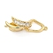 Brass Micro Pave Clear Cubic Zirconia Fold Over Clasps, Cadmium Free & Nickel Free & Lead Free, Pea Pod, Real 18K Gold Plated, 30mm, Hole: 1.2mm