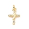 Brass Micro Pave Cubic Zirconia Charms, with Jump Ring, Cadmium Free & Lead Free, Cross with Lightning Bolt Charms, Golden, 14.5x9.5x2mm, Hole: 2.8mm
