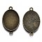 Tibetan Style Oval Alloy Cabochon Connector Settings, Cadmium Free & Nickel Free & Lead Free, Antique Bronze, Tray: 25x18mm, 34x20.5x2mm, Hole: 2mm