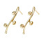 Brass Stud Earring Findings, for Half Drilled Bead, Nickel Free, Branch and Leaves, Real 18K Gold Plated, 25x10mm, Hole: 0.8mm, Pin: 0.7mm, Pin: 0.6mm(for half drilled beads)