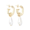 Brass Oval with ABS Pearl Teardrop Dangle Stud Earrings for Women, White, 52mm, Pin: 0.7mm