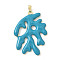 Brass Pendants, Cadmium Free & Lead Free, with Enamel, Coral Charms, Real 18K Gold Plated, Dark Turquoise, 35x26.5x3mm, Hole: 4.5x2.5mm