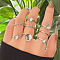 8Pcs Flat Round/Oval Alloy Resin Finger Rings, Platinum, Inner Diameter: 15~19mm