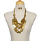 Wood Rectangle & Round Beaded Multilayer Necklaces & Dangle Earrings Sets, Gold, 610mm