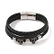 Braided Microfiber Leather Multi-strand Bracelets, Viking 304 Stainless Steel Skull Bracelets for Men, Antique Silver & Stainless Steel Color, 8-1/2x1-1/8 inch(21.5x3cm)