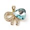 Real 18K Gold Plated Rack Plating Brass Micro Pave Clear Cubic Zirconia Pendants, with Glass, Long-Lasting Plated, Cadmium Free & Lead Free, Bowknot with Heart, Pale Turquoise, 17x22x8mm, Hole: 6x3mm