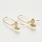 Brass Earring Hooks, Leaf, Nickel Free, Real 18K Gold Plated, 30x12mm, Pin: 1mm