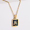 304 Stainless Steel Pave Natural Paua Shell Rectangle Initial Pendant Necklaces for Women, Real 18K Gold Plated, Letter R, 17.72 inch(45cm)