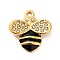 304 Stainless Steel Crystal Rhinestone Pendants, Enamel Style, Real 18K Gold Plated, Bees, Black, 17.5x17x2.5mm, Hole: 1.8mm