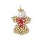 Glass Seed Beaded Angel Pendants, with Glass Pearl Round Bead and 304 Stainless Steel Jump Rings, Red, 29x18.5x6mm, Hole: 3mm