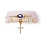 4Pcs 3 Style Lampwork Evil Eye & Glass & Synthetic Hematite Beaded Stretch Bracelets Set, 201 Stainless Steel Cross Charms Stackable Bracelets for Women, Pink, Inner Diameter: 2~2-1/8 inch(5~5.5cm)