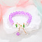 Daisy Crackle Glass Round Beaded Stretch Bracelets, Alloy Cable Chain Charm Bracelets for Women, Orchid, Inner Diameter: 2-1/2 inch(6.5cm)