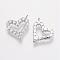 Brass Micro Pave Grade AAA Cubic Zirconia Charms, Heart, Cadmium Free & Nickel Free & Lead Free, Real Platinum Plated, 15x13x2mm, Hole: 1mm