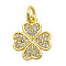 Brass Micro Pave Clear Cubic Zirconia Charms, Cadmium Free & Nickel Free & Lead Free, Clover, Light Gold, 14x11.5x2mm, Jump Ring: 7x1mm, 5mm