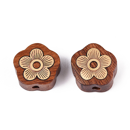 Натуральные сандаловые бусины и латунные бусины WOOD-T032-33F-1
