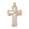 Brass Micro Pave Cubic Zirconia Pendants, Cadmium Free & Lead Free, with Shell Charms, Virgin Mary, Real 18K Gold Plated, Cross, 35.5x22.5x2.5mm, Hole: 3.5x4mm