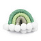 Polycotton(Polyester Cotton) Woven Rainbow Wall Hanging, Macrame Woven Rainbow with Pompom, Medium Sea Green, 35~37x48~52x16~17.5mm