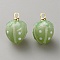 Platic Pendants, with Golden Tone Brass Loop, Strawberry, Dark Sea Green, 15x10mm, Hole: 1.2mm