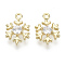 Brass Micro Pave Clear Cubic Zirconia Charms, for Christmas, Nickel Free, Snowflake, Real 18K Gold Plated, 12x8x2mm, Hole: 1.2mm
